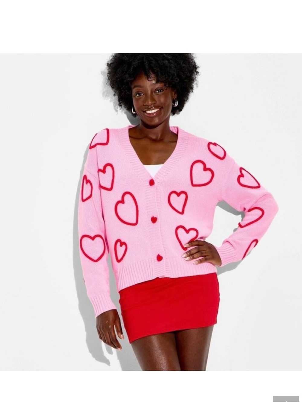 32 Degrees Pink Cardigan with Red Heart Motif